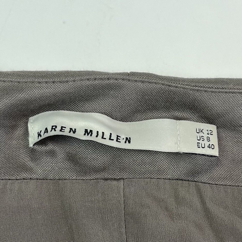 Karen Millen Taupe Brown Cap Sleeve Sheath Dress Size 8 EU 40 Faux Wrap - Picture 6 of 10